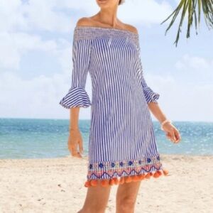 Cabana Life St. BART Women’s Dress size Large EUC blue stripes with tassels